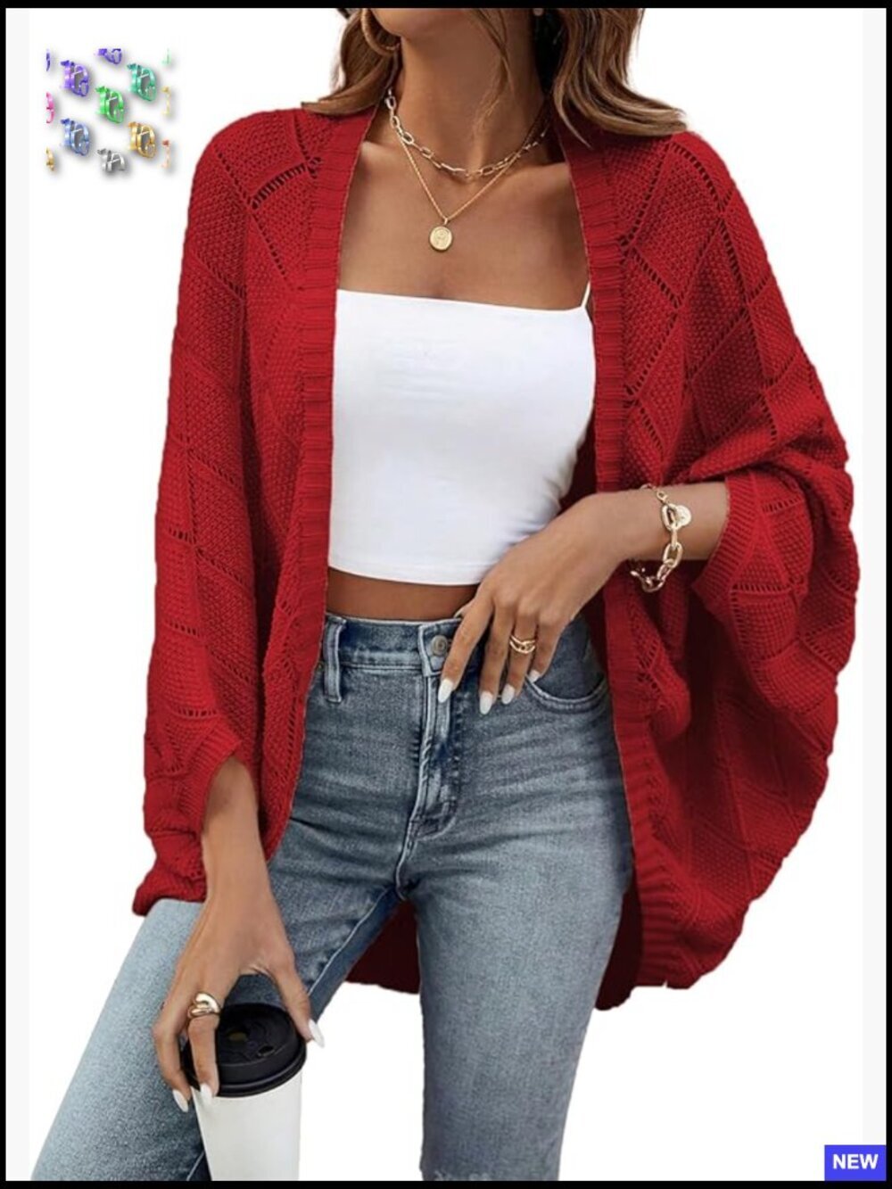 Crochet Oversized Cardigan Boho Batwing Sleeve Lightweight Sweater Shrug